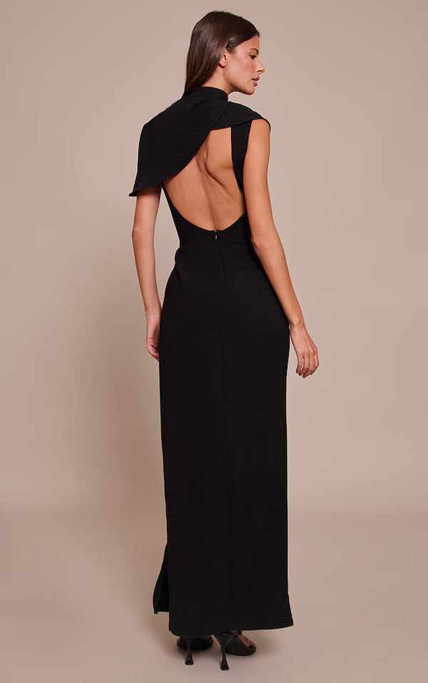 Textured High Neck Pleated Maxi Dress