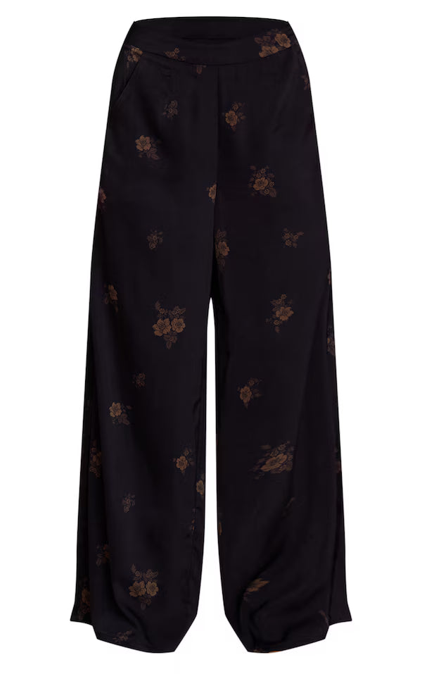 Navy Ditsy Floral Satin Suit Trousers