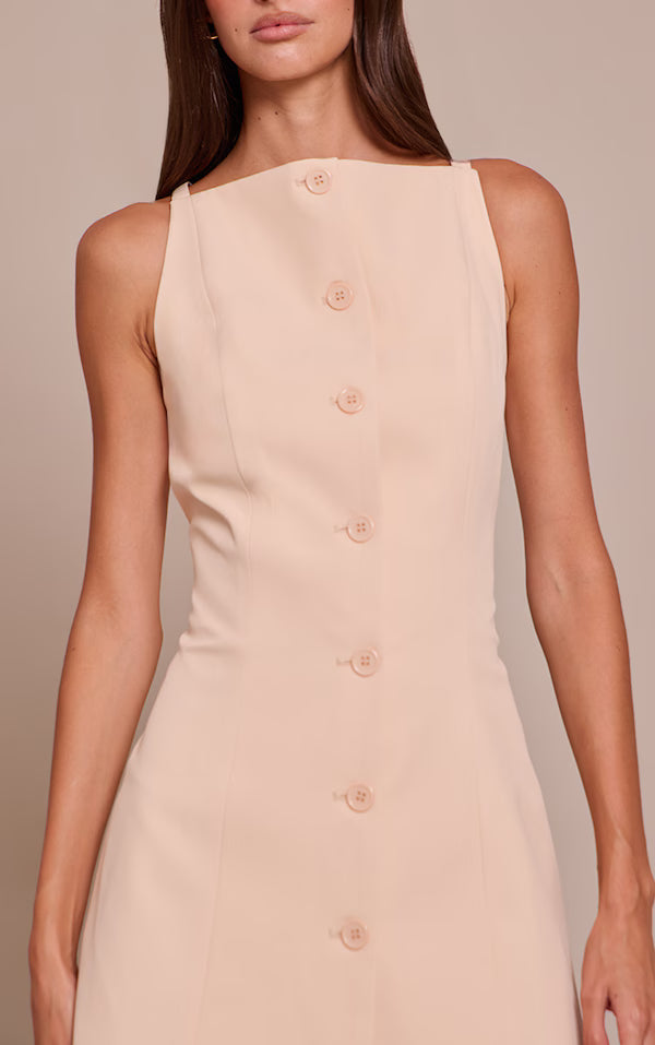 Blush Lemon Tailored Woven Button Down Shift Dress