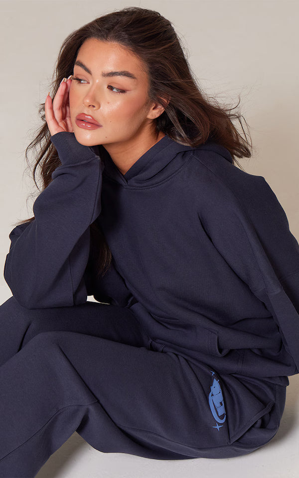 Navy Oversized Puff Print Straight Leg Joggers