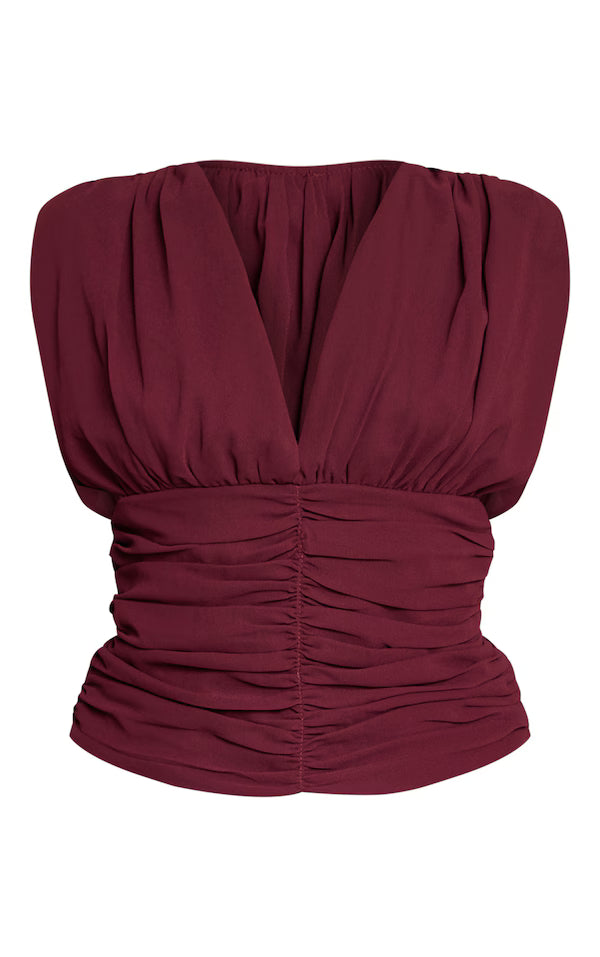 Chiffon Plunge Ruched Bodice Top