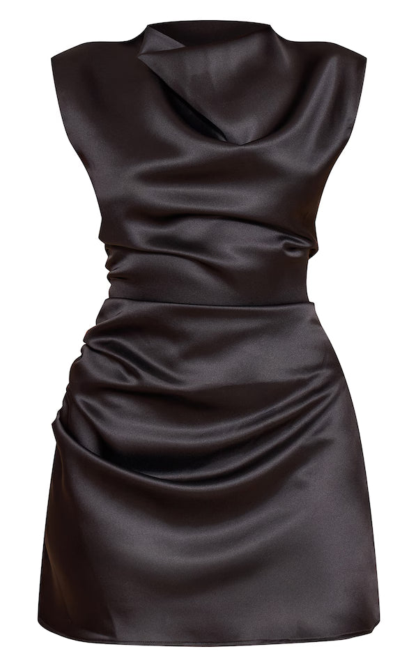 Satin Crew Neck Mini Shift Dress