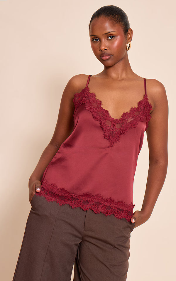 Satin V Neck Trim Detail Cami Top