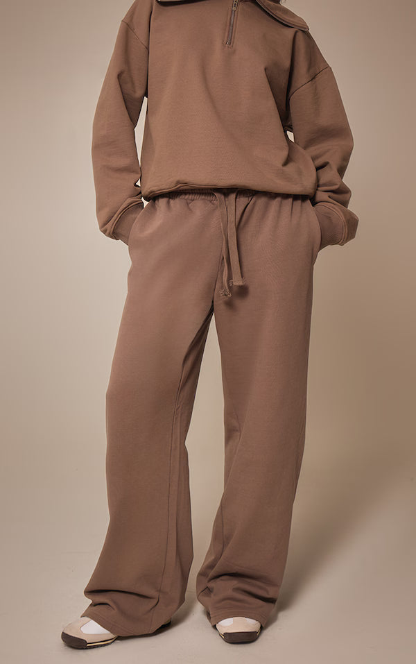 Mocha Premium Loopback Wide Leg Joggers