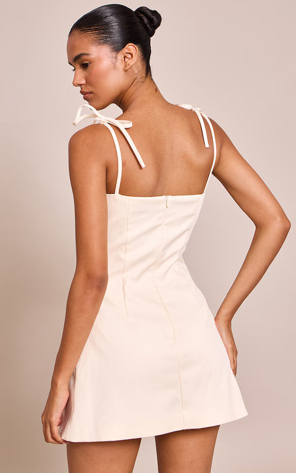 Woven Shoulder Tie Strap Mini Shift Dress