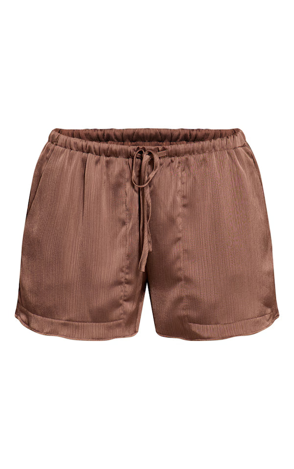 Chocolate Textured Satin Drawstring Shorts
