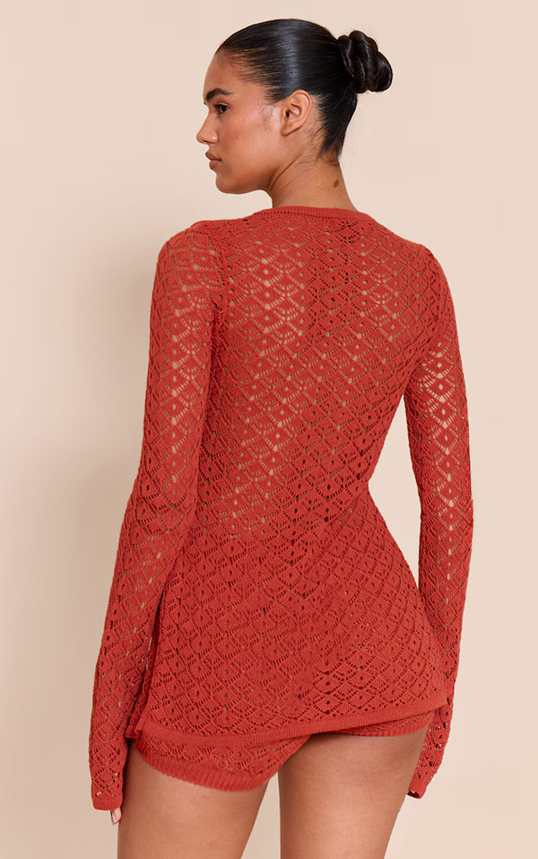 Crochet Knit Long Sleeve Cardigan