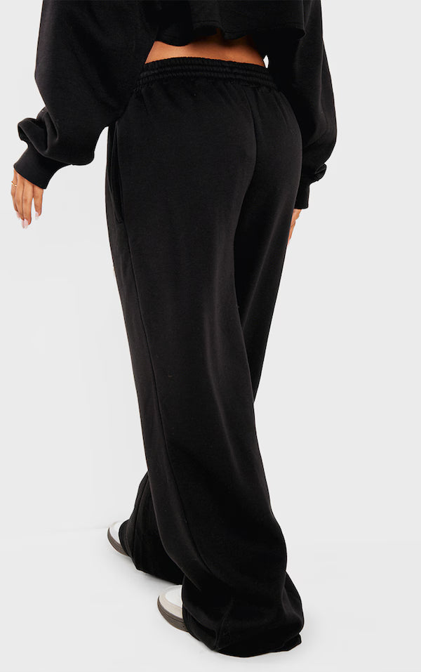 Petite Black Contrast Drawstring Wide Leg Joggers