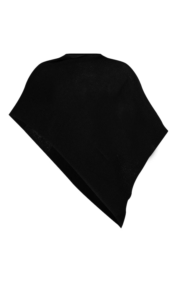 Black Fine Knit Poncho Style Top