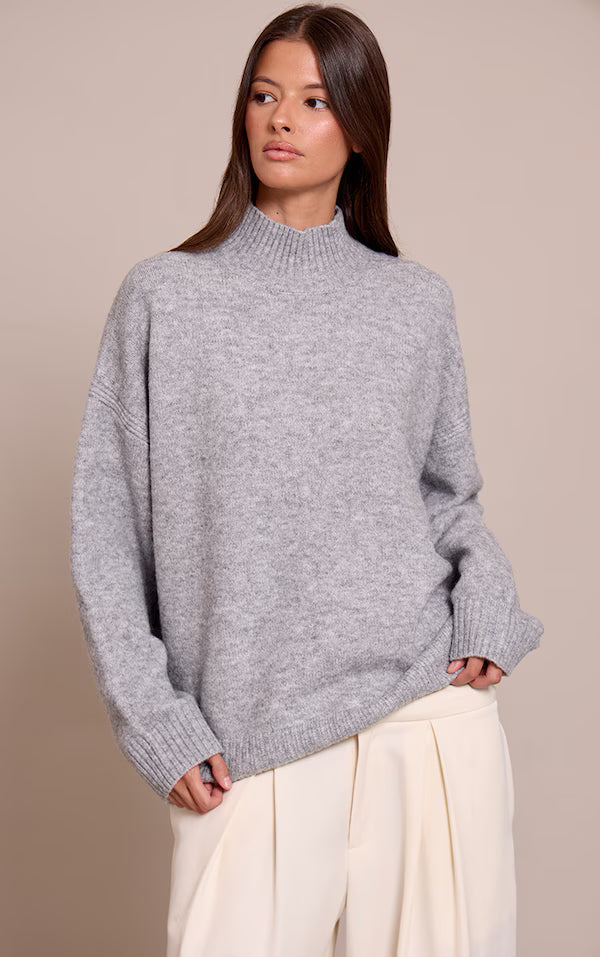 Oversized Polo Neck Knitted Jumper