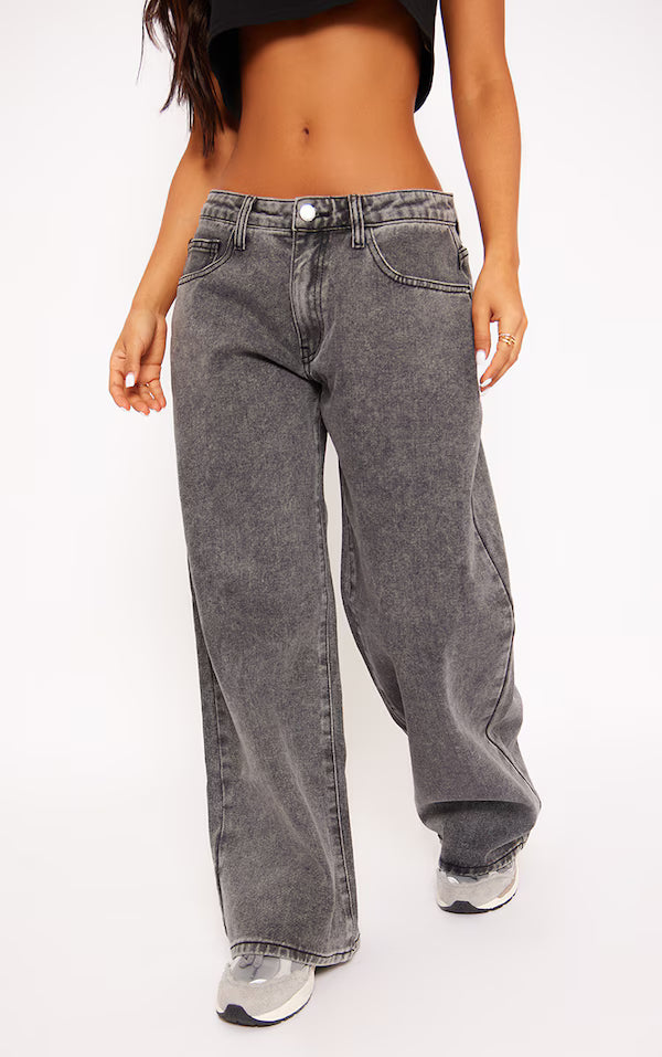 Washed Grey Low Rise Boyfriend Jeans