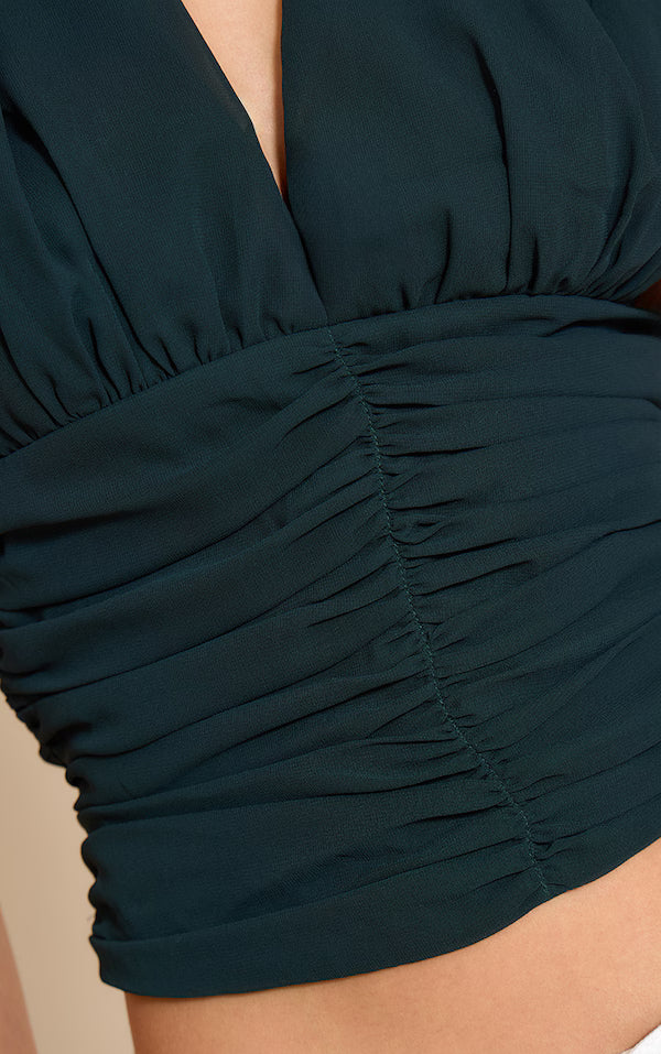 Chiffon Plunge Ruched Bodice Top