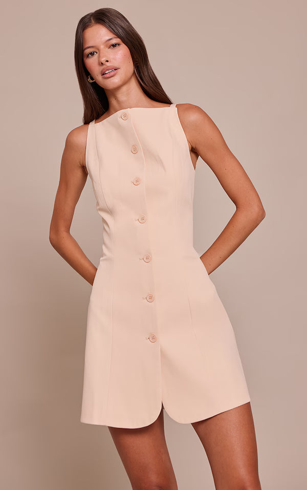Blush Lemon Tailored Woven Button Down Shift Dress