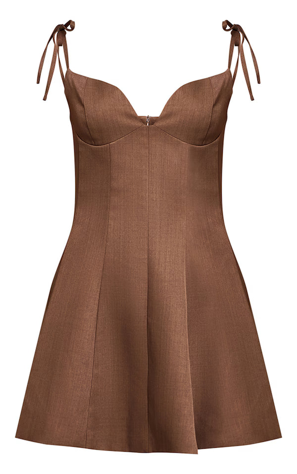 Woven Shoulder Tie Strap Mini Shift Dress