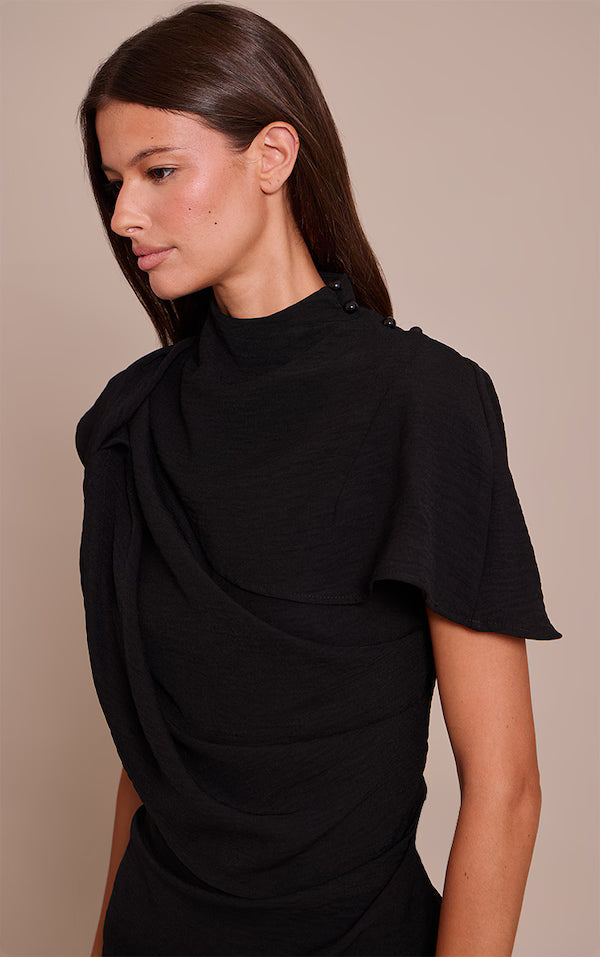 Textured High Neck Pleated Maxi Dress