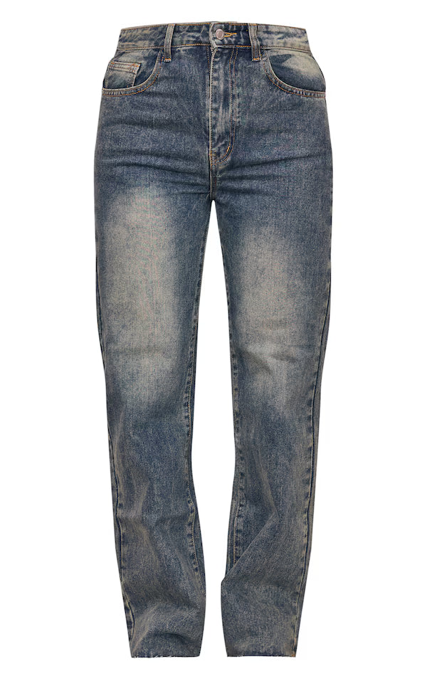 Washed Frayed Hem Wide Leg Jeans