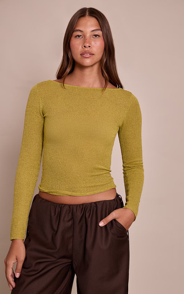 Olive Towelling Fine knit Top