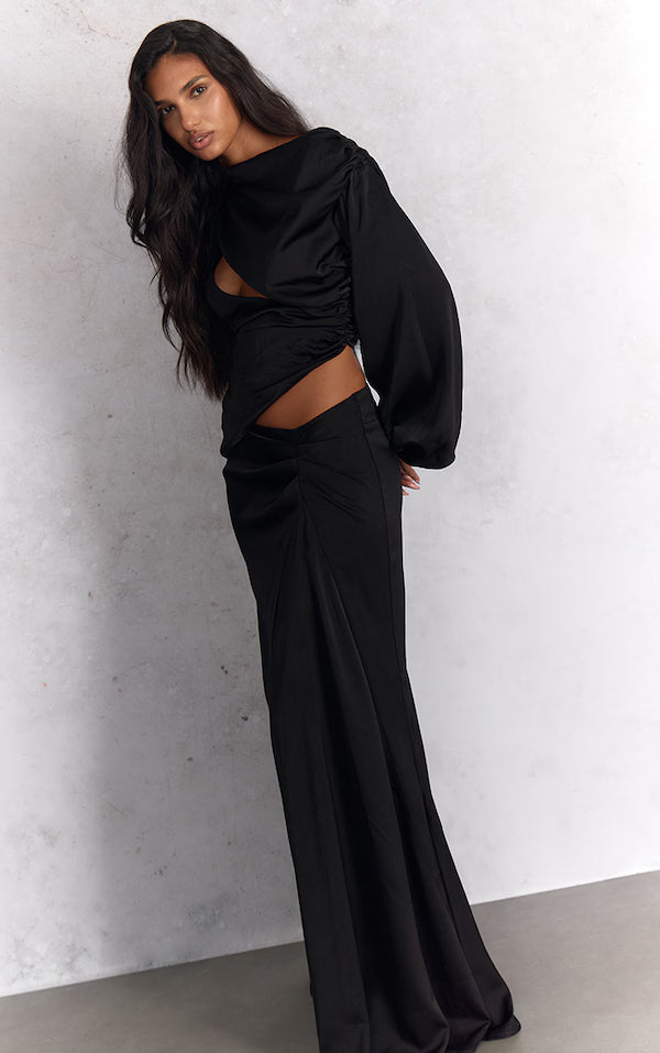 Satin Dipped Waist Maxi Skirt