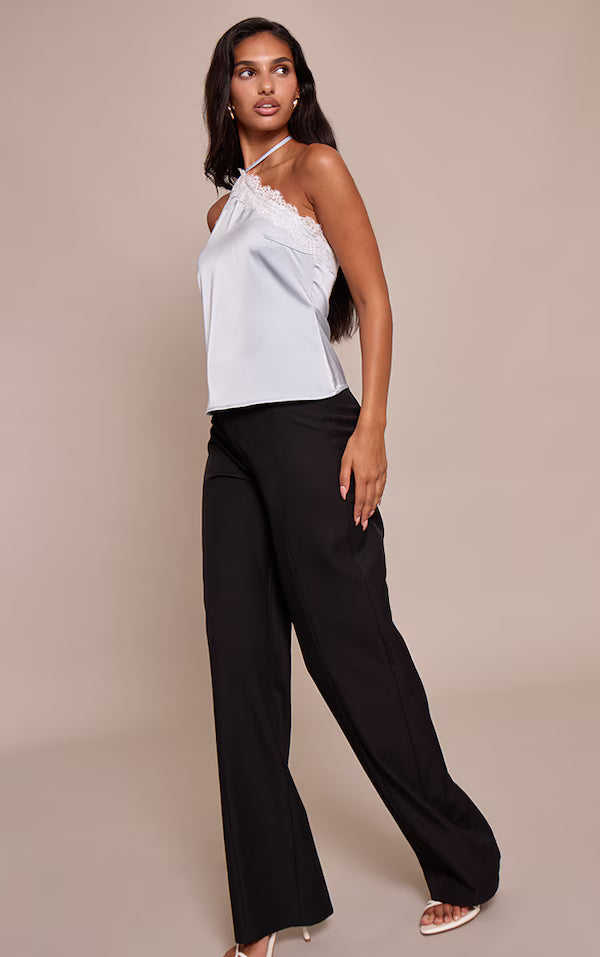 Satin Lace Trim Halterneck Cami Top