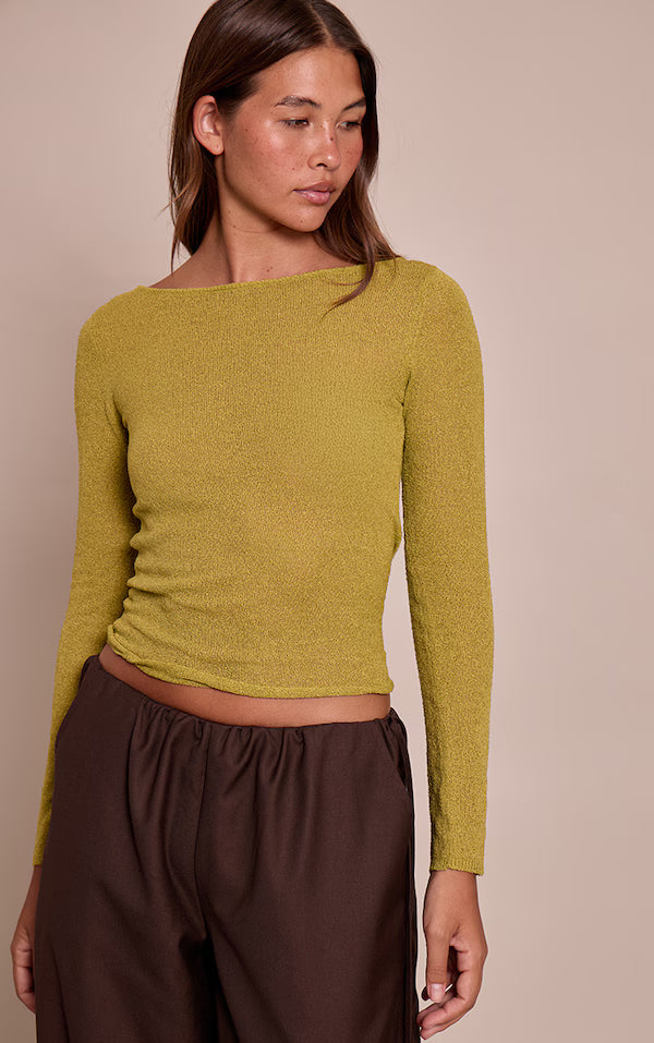 Olive Towelling Fine knit Top