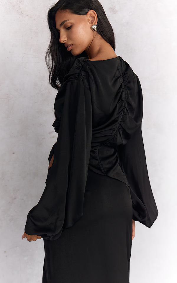 Satin Cut Out Long Sleeve Blouse