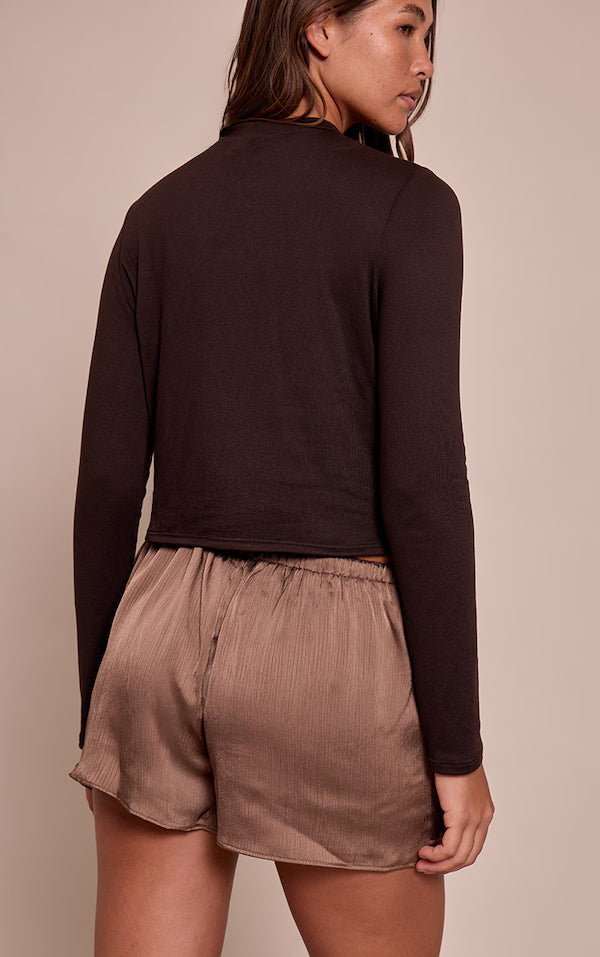 Chocolate Textured Satin Drawstring Shorts