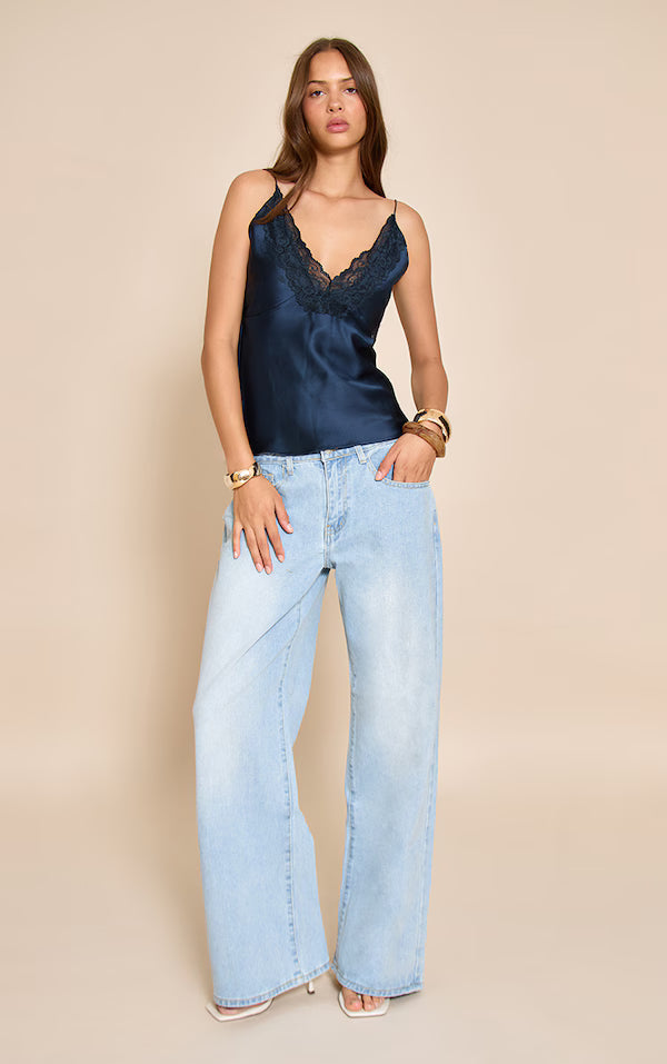 Satin Lace Detail Cami Top