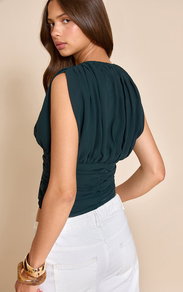 Chiffon Plunge Ruched Bodice Top