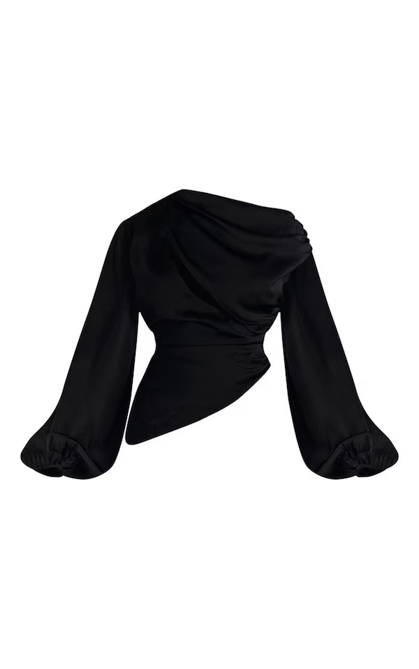 Satin Cut Out Long Sleeve Blouse