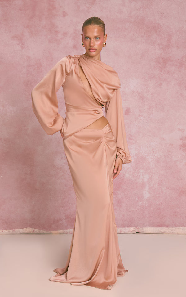 Satin Dipped Waist Maxi Skirt