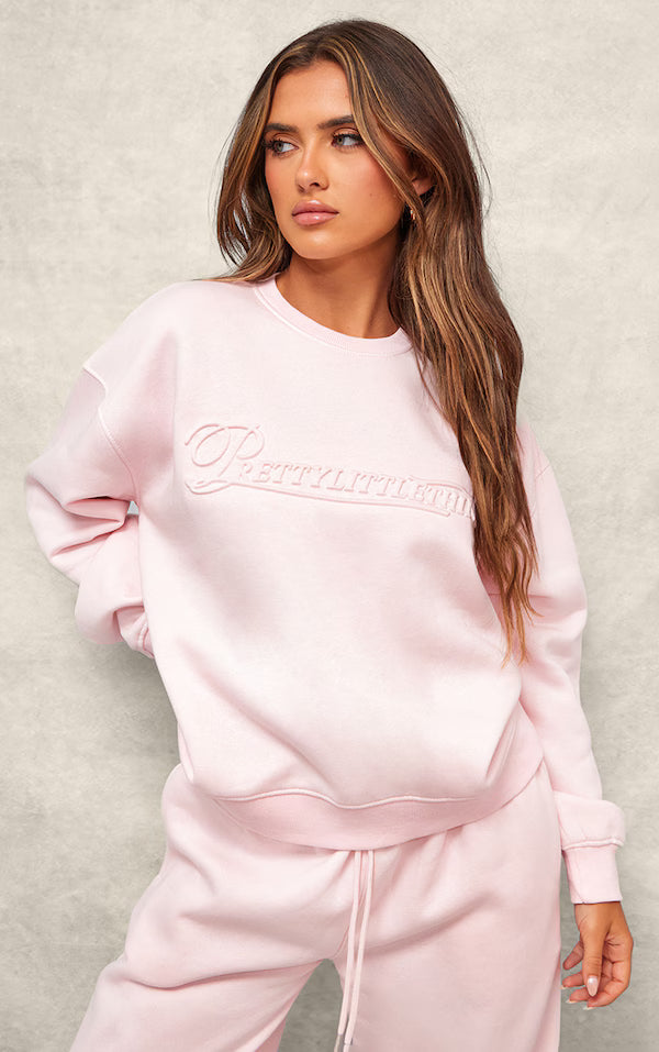 Baby Pink Embossed Graphic Oversized Sweatshirt