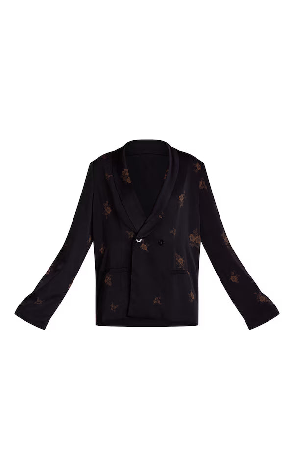 Navy Ditsy Floral Satin Suit Jacket