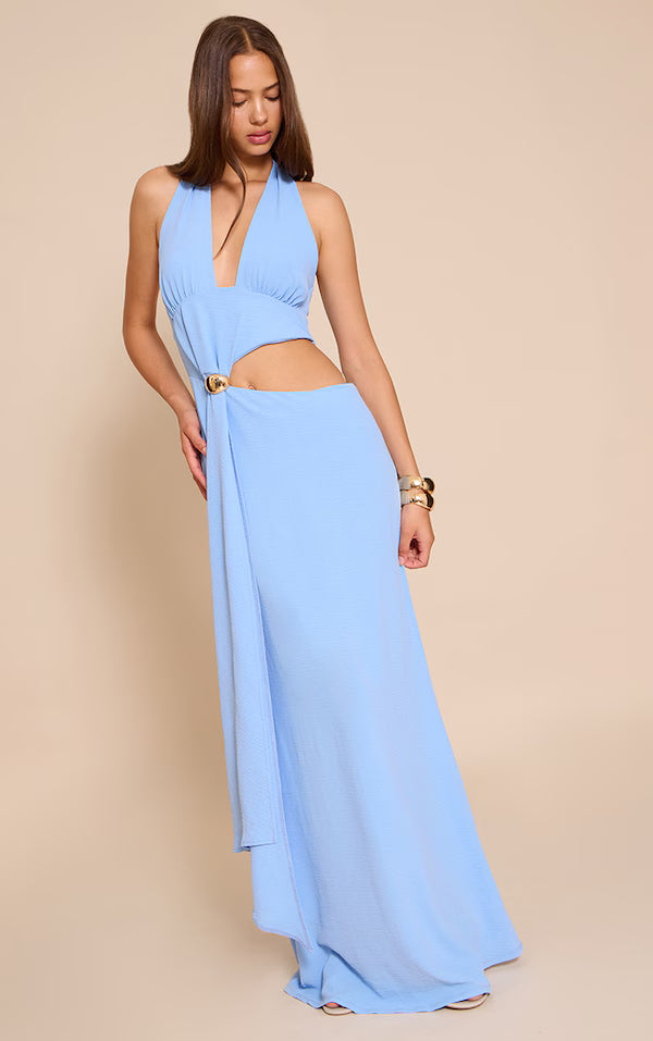 Textured Plunge Trim Maxi Dress