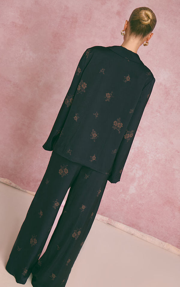 Navy Ditsy Floral Satin Suit Jacket