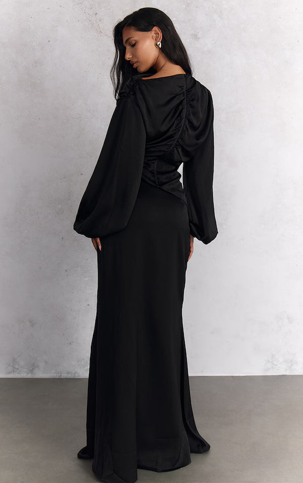 Satin Dipped Waist Maxi Skirt