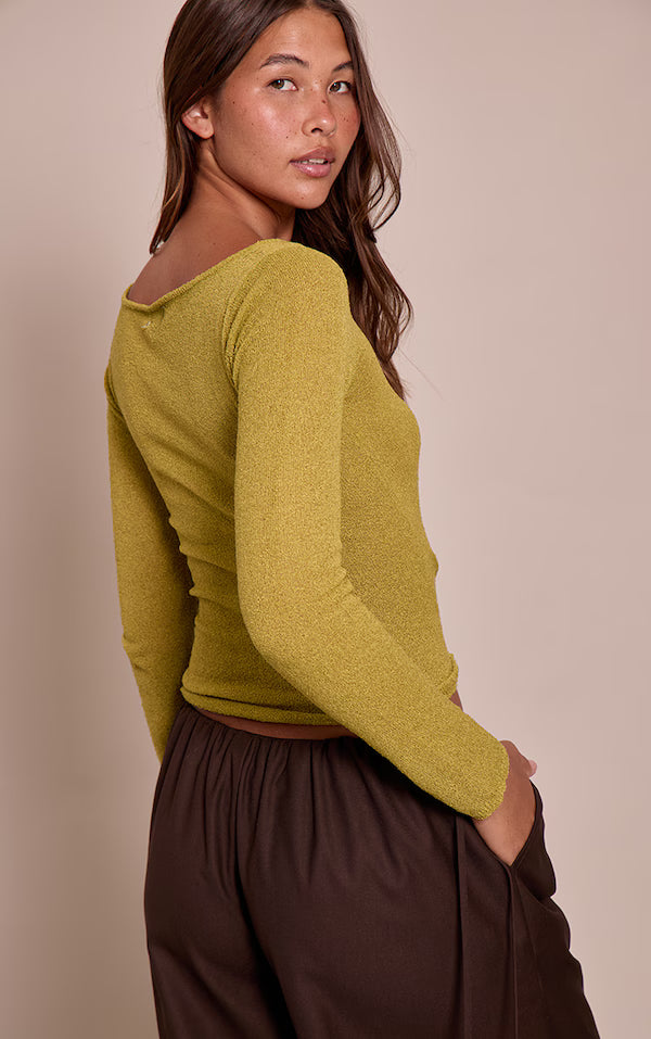 Olive Towelling Fine knit Top