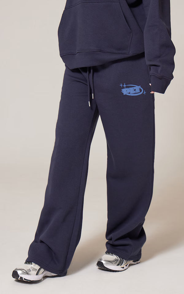 Navy Oversized Puff Print Straight Leg Joggers