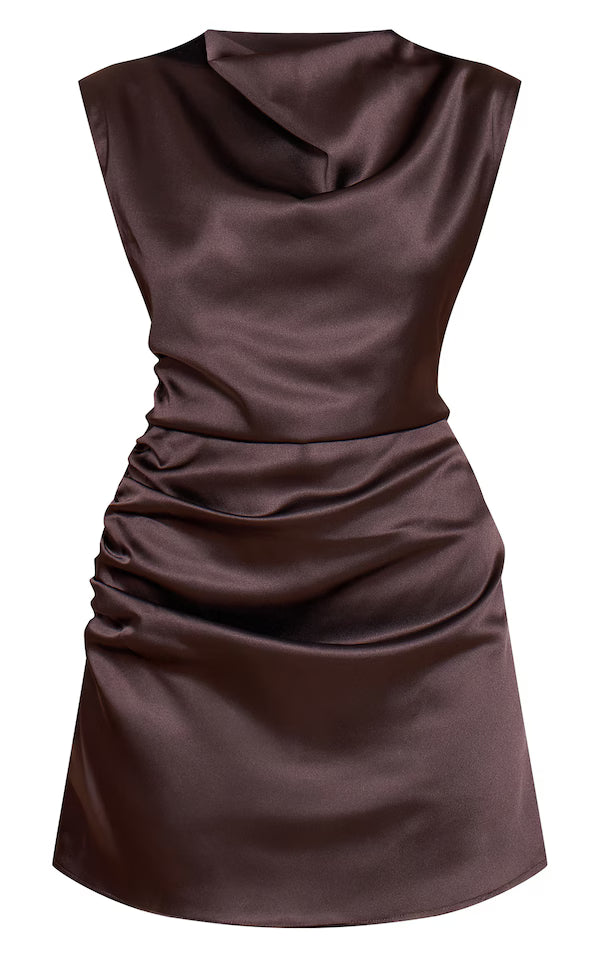 Satin Crew Neck Mini Shift Dress