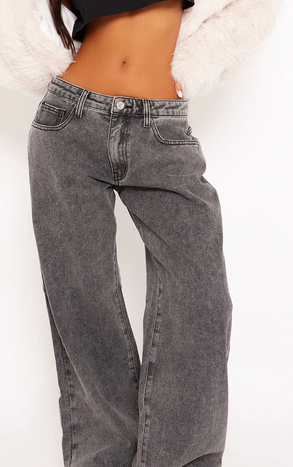 Washed Grey Low Rise Boyfriend Jeans