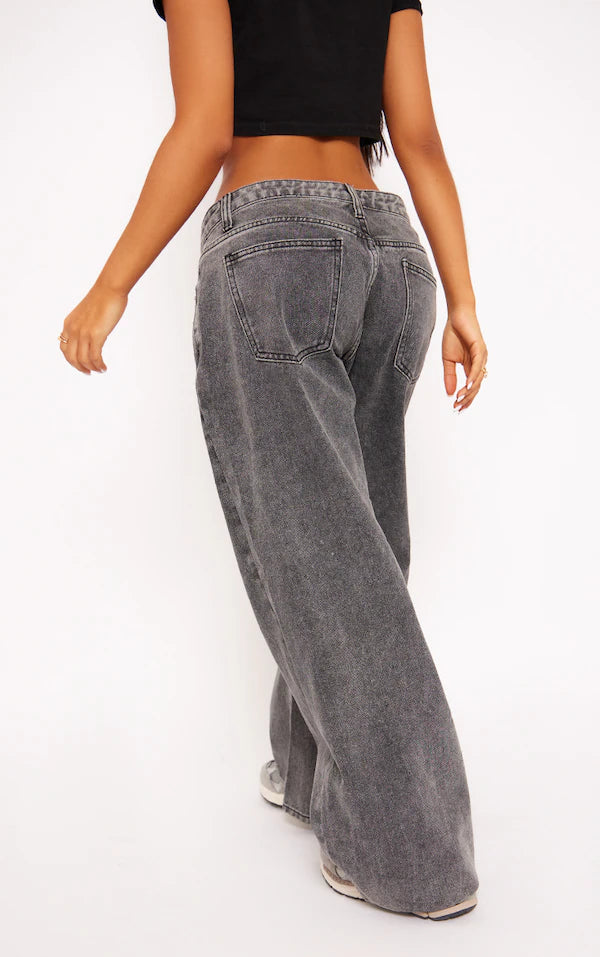 Washed Grey Low Rise Boyfriend Jeans
