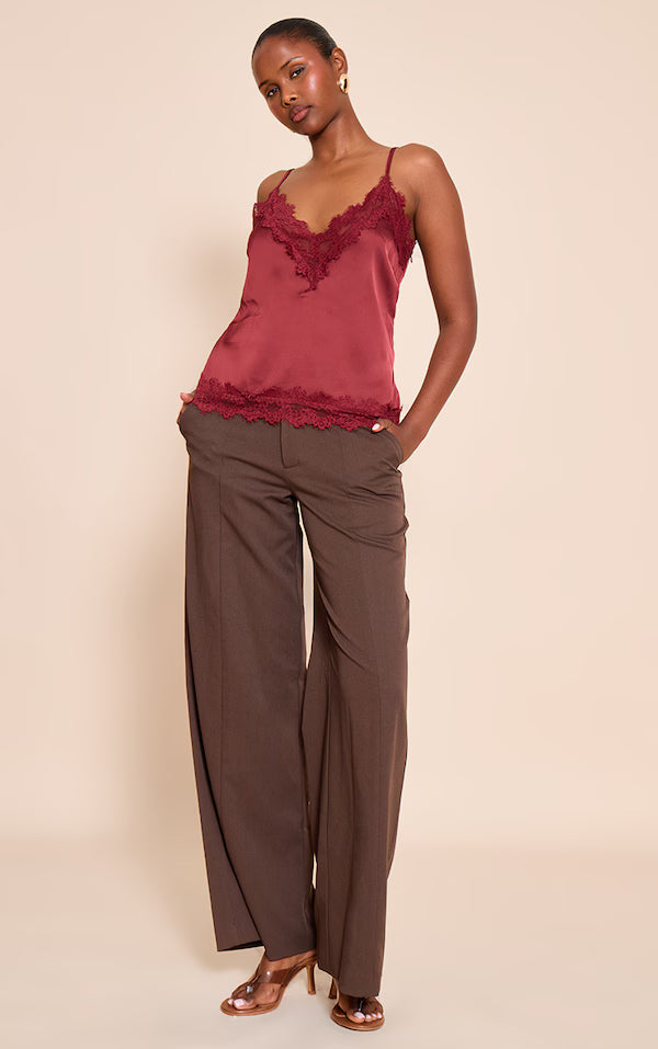 Satin V Neck Trim Detail Cami Top