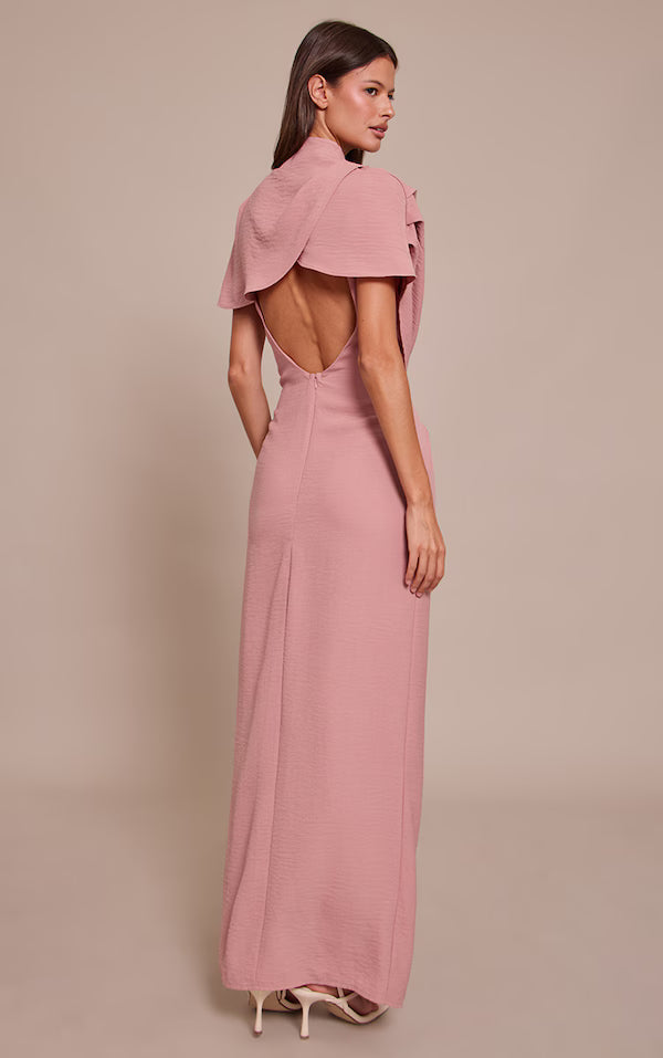 Textured High Neck Pleated Maxi Dress