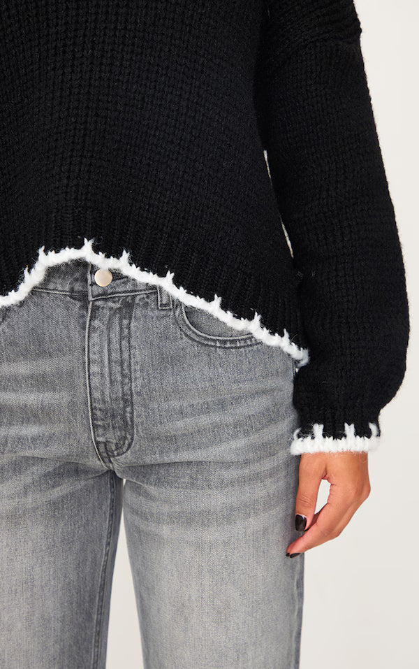 Monochrome Blanket Stitch Oversized Knit Jumper