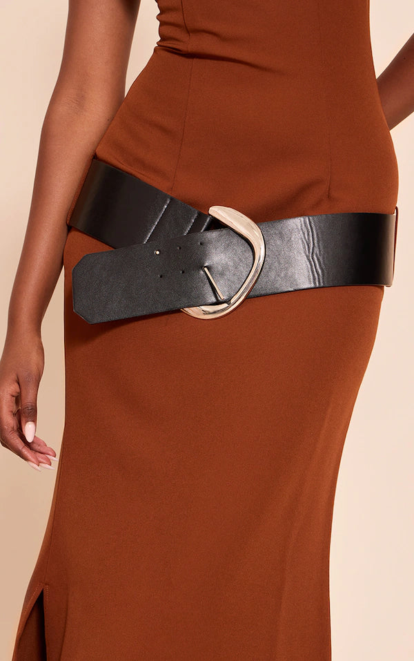 Chocolate Woven Tailored Belt Detail Maxi Dress