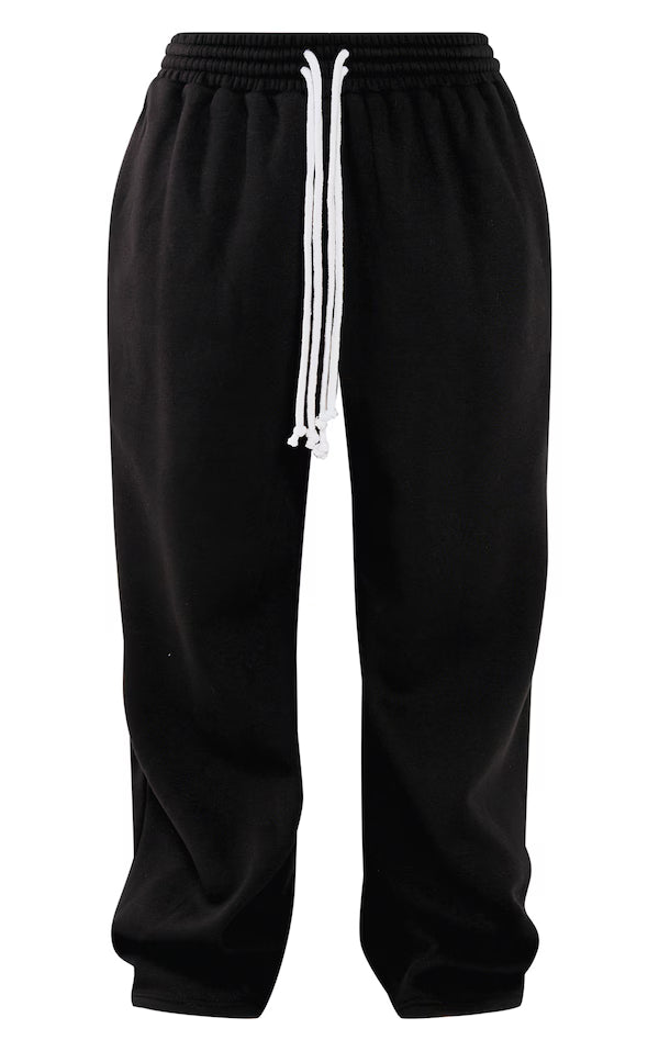 Petite Black Contrast Drawstring Wide Leg Joggers