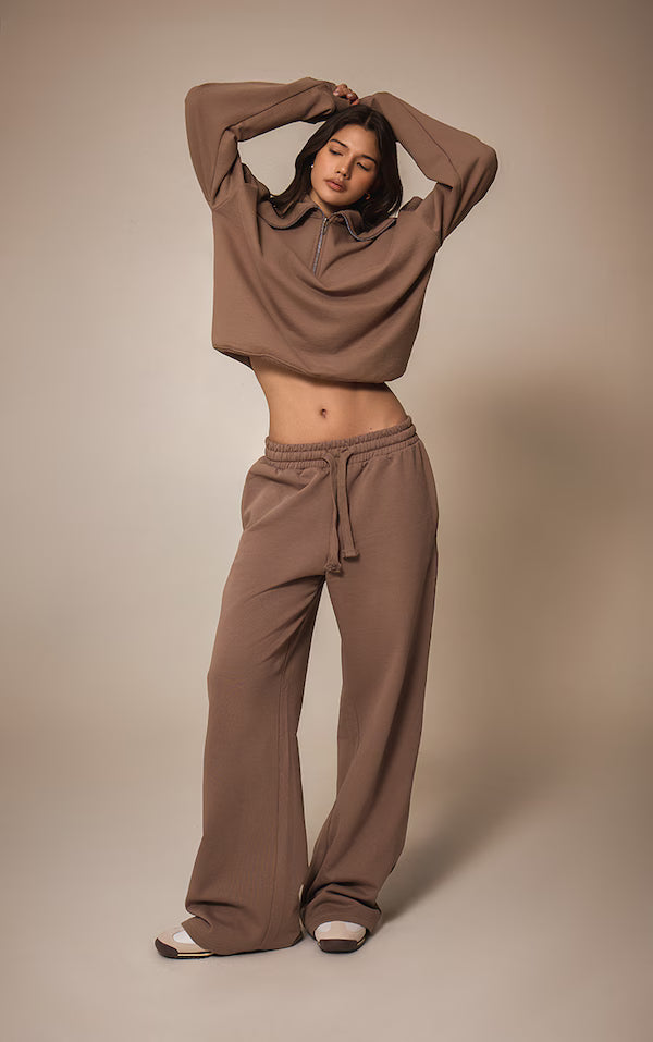 Mocha Premium Loopback Wide Leg Joggers
