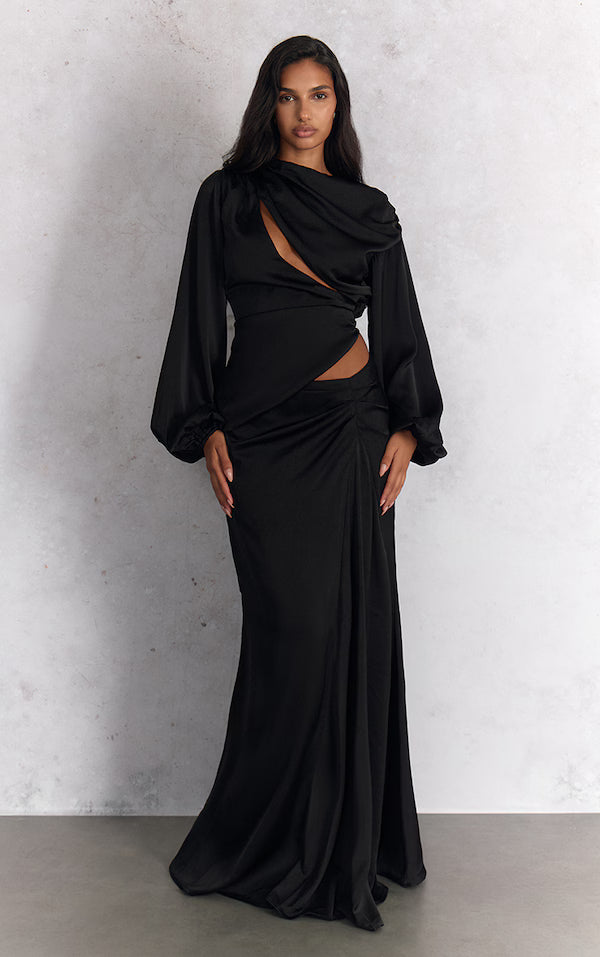 Satin Dipped Waist Maxi Skirt