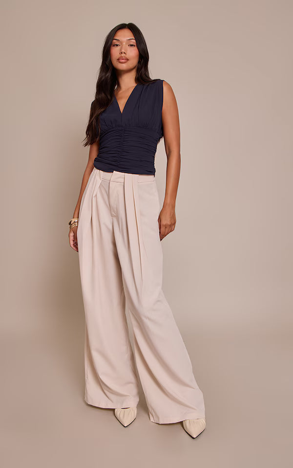 Chiffon Plunge Ruched Bodice Top