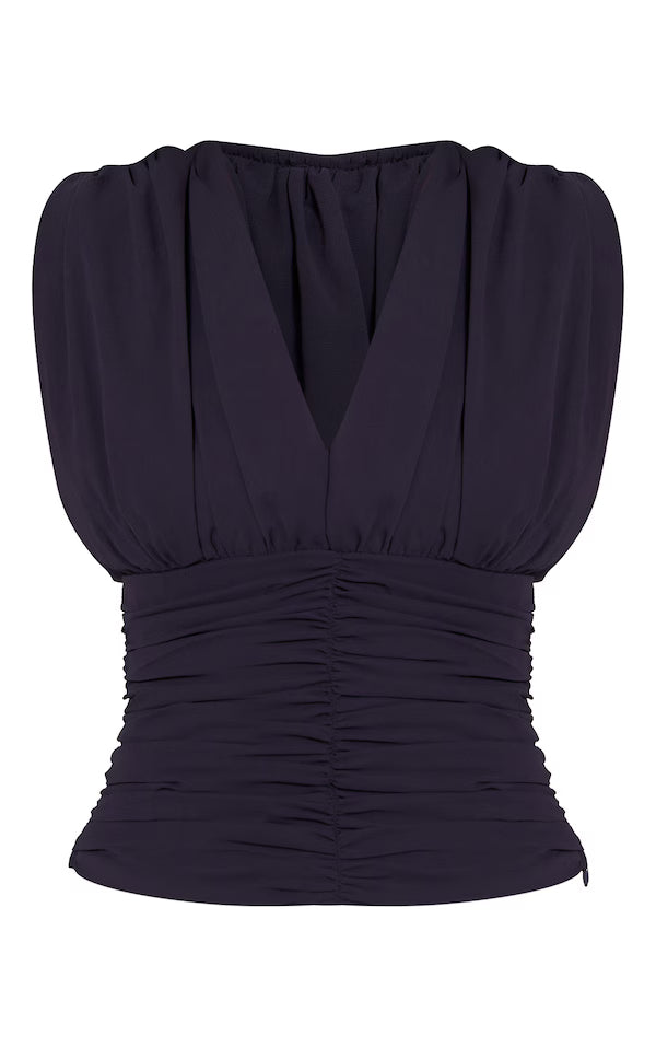Chiffon Plunge Ruched Bodice Top