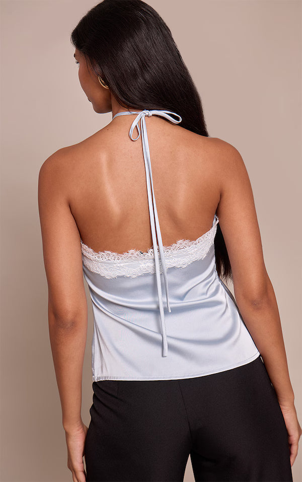 Satin Lace Trim Halterneck Cami Top